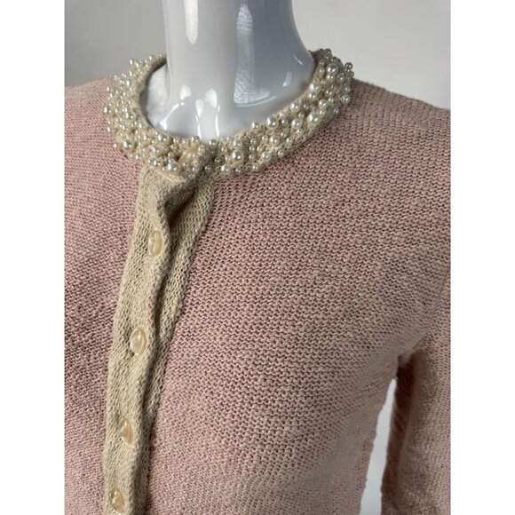 Chadwicks Pink Pearl Embellished Cardigan Sweater S 85% Cotton 15% Acrylic Made - Picture 7 of 16
